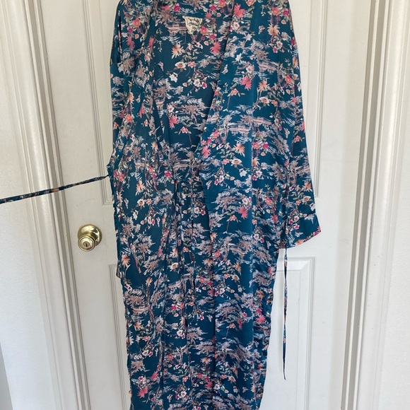 Jaase Japanese Kimono Floral Wrap Dress Size M Blue Pink White Green - Picture 11 of 14